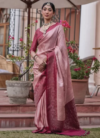 Weaving Work Satin Trendy Saree In Pink