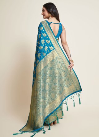 Weaving Work Silk Contemporary Saree In Blue