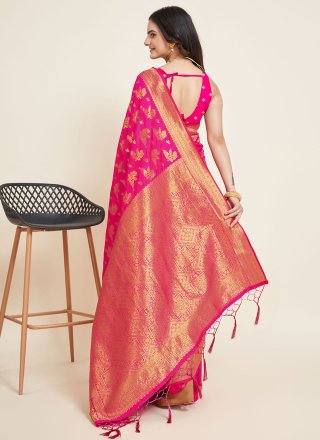 Weaving Work Silk Contemporary Saree In Pink for Ceremonial