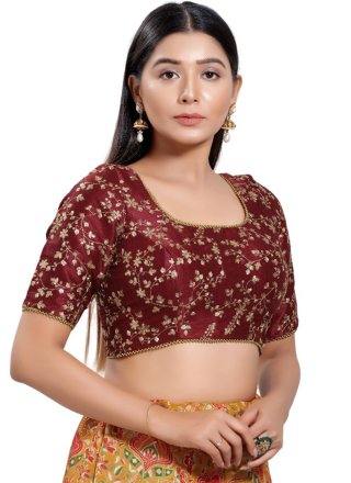 Weaving Work Silk Designer Blouse In Maroon