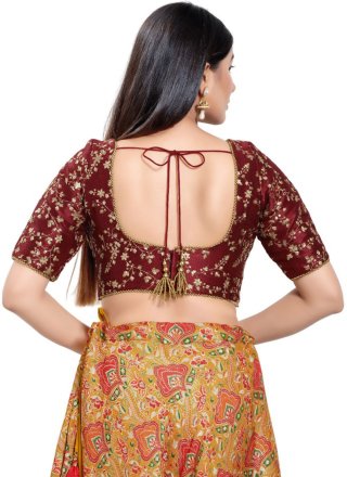 Weaving Work Silk Designer Blouse In Maroon