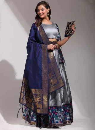 Weaving Work Silk Lehenga Choli In Grey for Ceremonial