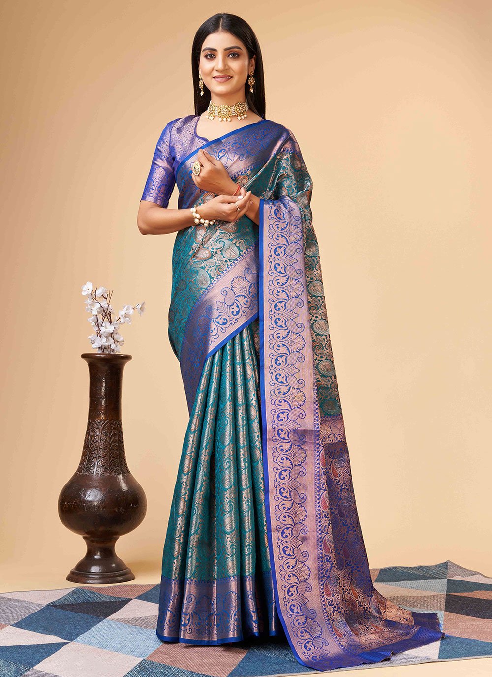 Rama Blue Paithani Silk Saree | Leemboodi