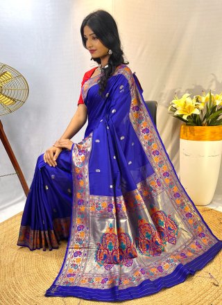 Weaving Work Silk Traditional Saree In Blue