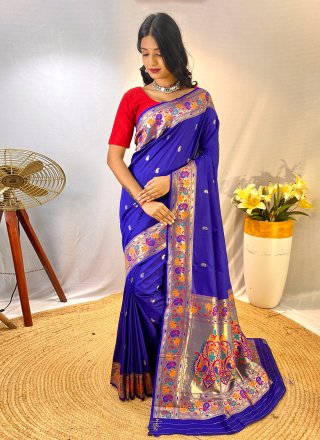 Weaving Work Silk Traditional Saree In Blue