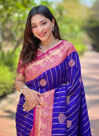 Weaving Work Silk Traditional Saree In Blue for Ceremonial