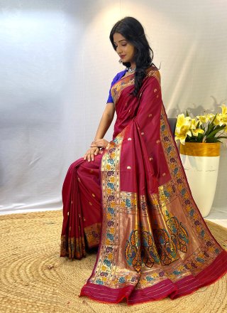 Weaving Work Silk Traditional Saree In Maroon