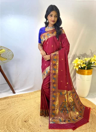 Weaving Work Silk Traditional Saree In Maroon