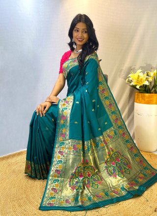 Weaving Work Silk Traditional Saree In Morpeach