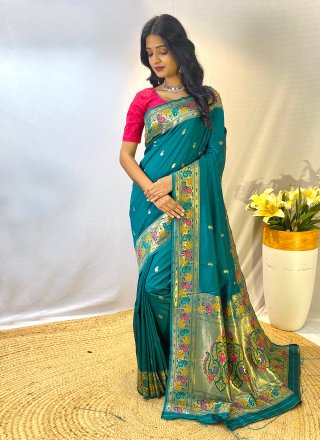 Weaving Work Silk Traditional Saree In Morpeach