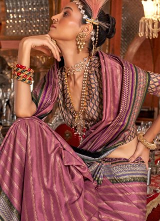 Weaving Work Silk Traditional Saree In Purple