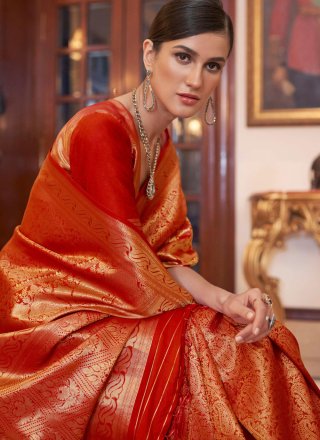 Weaving Work Silk Traditional Saree In Red