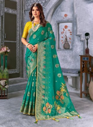 Weaving Work Silk Trendy Saree In Turquoise for Engagement