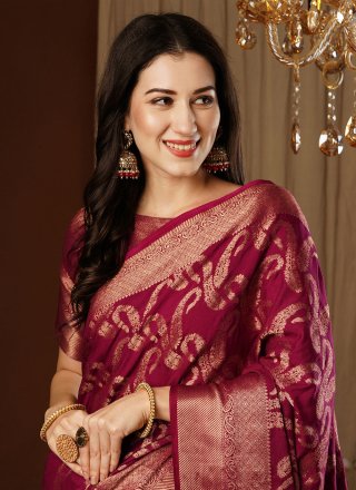 Weaving Work Viscose Classic Sari In Maroon