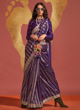 Weaving Work Viscose Trendy Saree In Purple