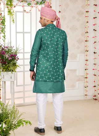 Whimsical Green Art Banarasi Silk Kurta Payjama with Jacket