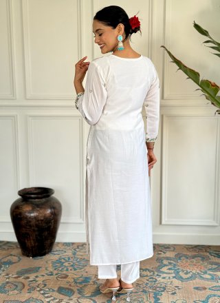 White Chanderi Embroidered and Print Work Pant Style Suit for Ceremonial