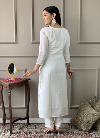 White Chanderi Salwar Suit with Embroidered Work