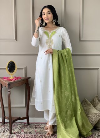 White Chanderi Salwar Suit with Embroidered Work