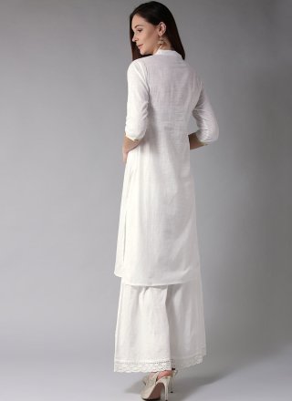 White Cotton Embroidered Work Palazzo Salwar Suit