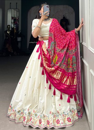 White Cotton Lehenga Choli with Embroidered Work for Ceremonial