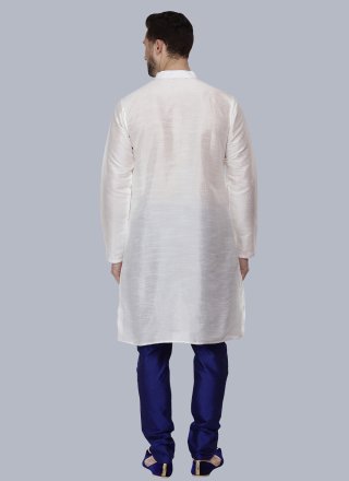 White Dupion Silk Embroidered Work Kurta Pyjama for Ceremonial