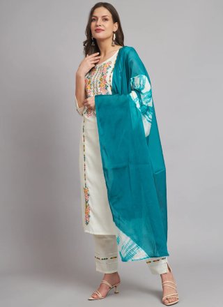 White Embroidered Work Blended Cotton Trendy Suit