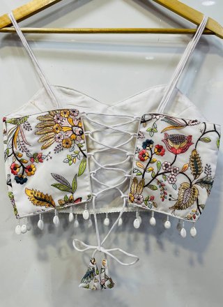 White Embroidered Work Faux Georgette Blouse