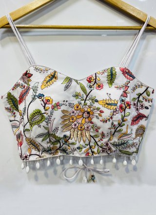 White Embroidered Work Faux Georgette Blouse