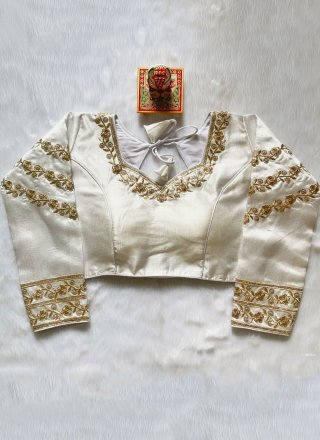White Embroidered Work Silk Blouse