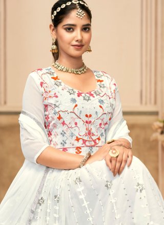 White Faux Georgette Embroidered and Sequins Work Gown for Women