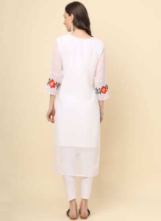 White Georgette Chikankari and Lucknowi Work Work Casual Kurti for Casual