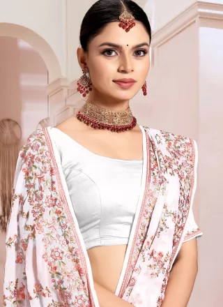 White Georgette Contemporary Saree