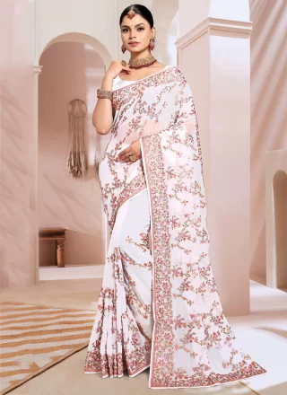 White Georgette Contemporary Saree
