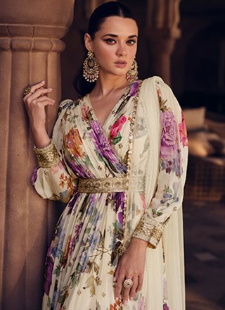 White Georgette Designer Gown