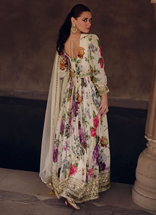 White Georgette Designer Gown