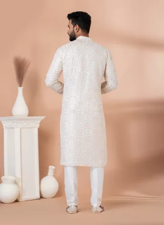 White Georgette Embroidered and Sequins Work Kurta Pyjama