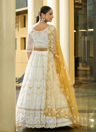 White Georgette Embroidered Work Lehenga Choli for Casual