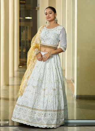 White Georgette Embroidered Work Lehenga Choli for Casual