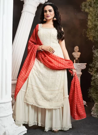 White Georgette Embroidered Work Trendy Suit for Women