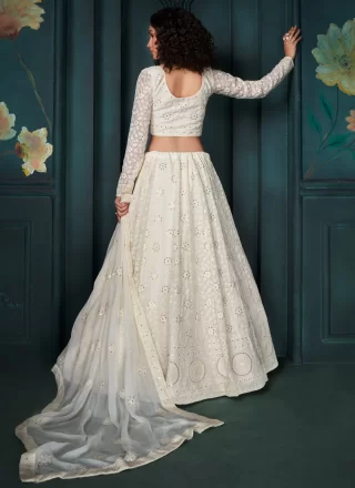 White Georgette Lehenga Choli with Embroidered and Sequins Work