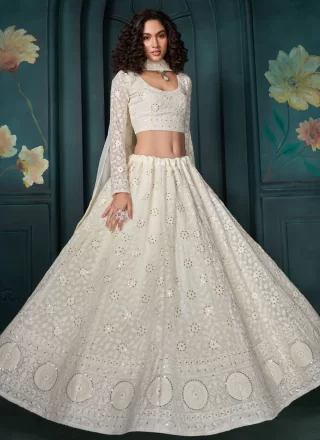 White Georgette Lehenga Choli with Embroidered and Sequins Work