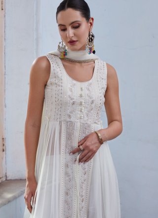 White Georgette Readymade Salwar Suit with