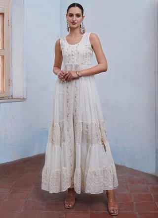 White Georgette Readymade Salwar Suit with