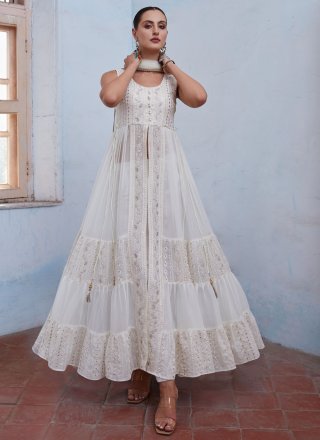 White Georgette Readymade Salwar Suit with