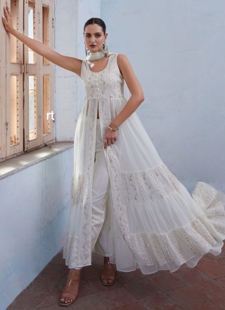 White Georgette Readymade Salwar Suit with