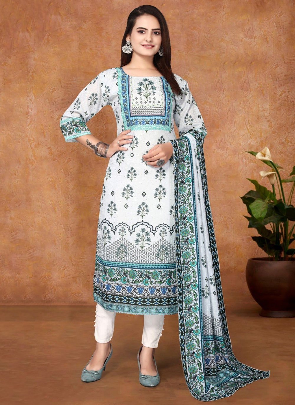 Wonderful White Color Beautiful Jam Cotton Embroidered Moti Work Salwar Suit  Design, Rs 1599.00