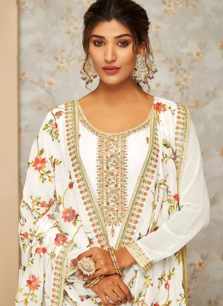 White Georgette Salwar Suit with Embroidered Work