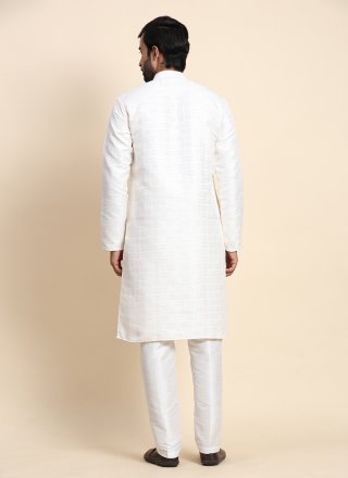 White Jacquard Woven Work Kurta Pyjama for Engagement