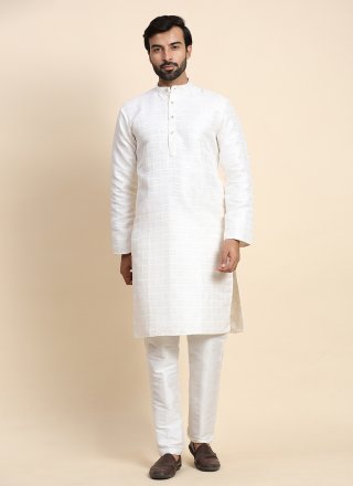 White Jacquard Woven Work Kurta Pyjama for Engagement